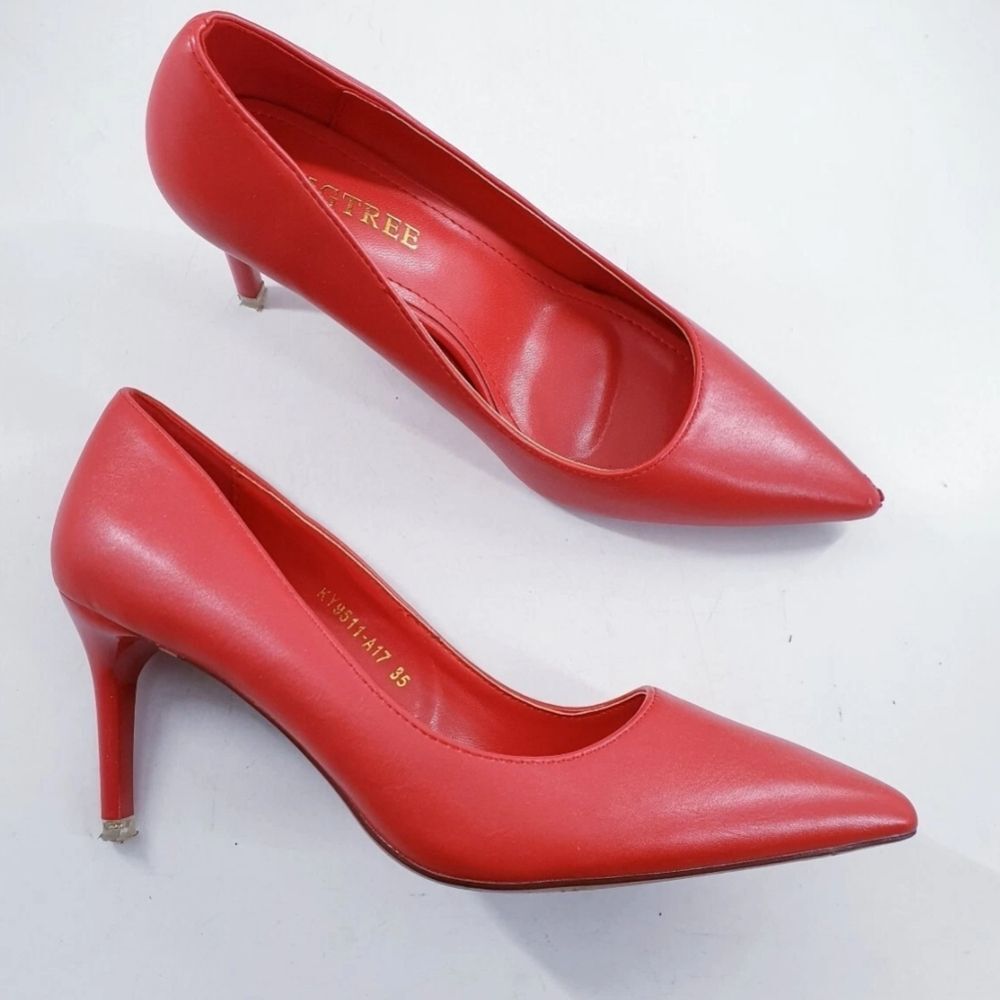 Big Tree Faux Leather Heels- Red
